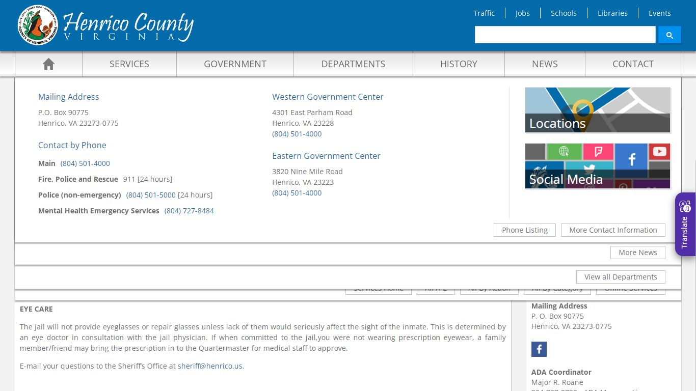 Inmate Medical Services - Henrico County, Virginia